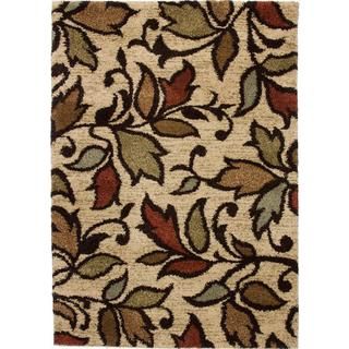 Spring Leaves And Scrolls Ivory Shag Rug (33 X 47)