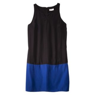Merona Womens Colorblock Hem Shift Dress   Black/Waterloo Blue   XL