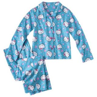 Hello Kitty Girls Button Down Coat Pajama Set   Blue 4
