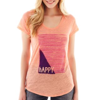 Short Sleeve Fashion Tee, Peach Happy, Womens