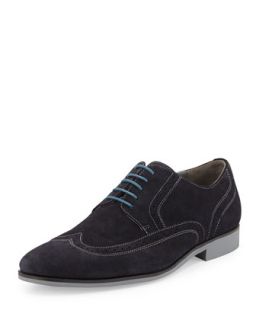 Matano Suede Wing Tip Lace Up Shoes, Navy