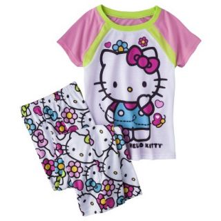 Hello Kitty Girls 2 Piece Short Sleeve Sleepwear Set   White XS