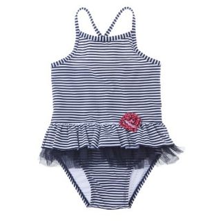Circo Infant Toddler Girls 1 Piece Striped Tutu Swimsuit   Navy 9 M