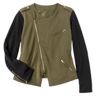 Merona Womens Plus Size Long Sleeve Moto Jacket   Green/Black 2