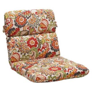 Outdoor Chair Cushion   Green/Off White/Red Floral