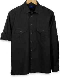Paul Fredrick Mens Washed Cotton Twill Sport Shirt With Shoulder Epaulets