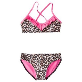 Girls 2 Piece Leopard Spot Bikini Swimsuit Set   Pink/Brown L