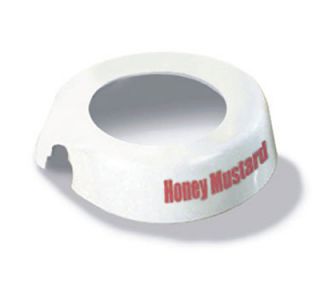 Tablecraft White Plastic Dispenser ID Collar w/ Maroon Print, Honey Mustard