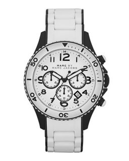 Rock Two Tone Silicone Chronograph Watch, White/Black, 46mm