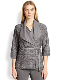 MaxMara Samara Tweed Knit Wrap Jacket   Medium Grey