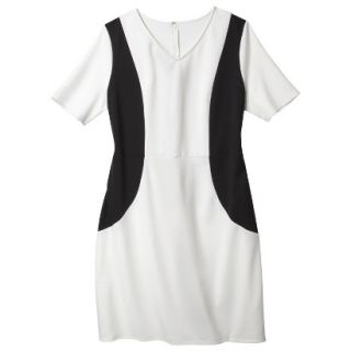 Merona Womens Plus Size V Neck Colorblock Ponte Dress   Cream/Black 2