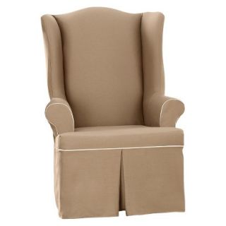 Sure Fit Corded Canvas Wing Chair Slipcover   Cocoa