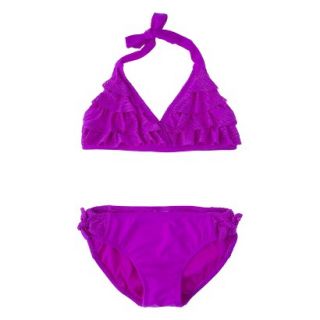 Girls 2 Piece Ruffled Bikini Swimsuit Set   Fuschia XL