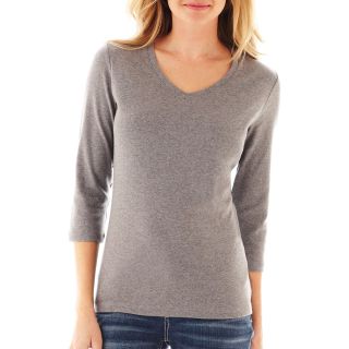 St. Johns Bay St. John s Bay 3/4 Sleeve Essential V Neck Tee, Grey, Womens