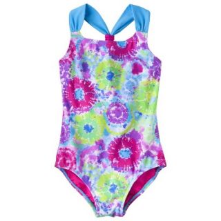 Girls 1 Piece Tie Dye Swimsuit   Purple XS