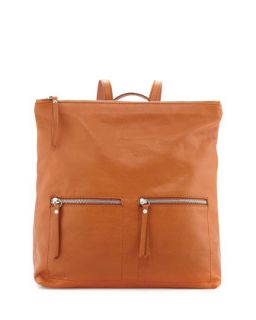 Slouchy Tumbled Italian Leather Backpack, Camel