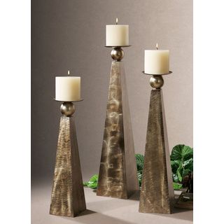 Cesano Rustic Bronze Candleholders, S/3