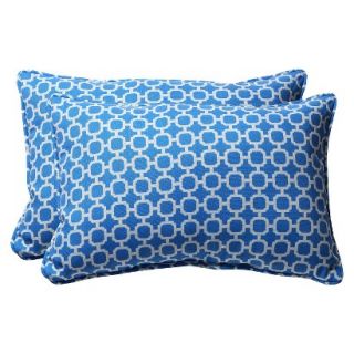 Outdoor 2 Piece Rectangular Toss Pillow Set   Blue/White Geometric 24