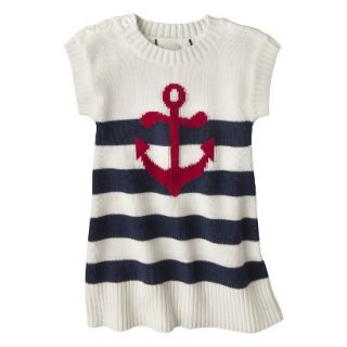 Infant Toddler Girls Striped Anchor Sweater Dress   White/Navy 5T