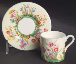 Wedgwood Prairie Flowers Bond Shape Demitasse Cup and Saucer Set, Fine China Din
