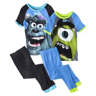 Disney Monsters Inc. Boys 4 Piece Short Sleeve Pajama Set   Blue 4