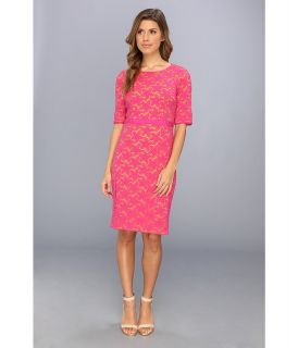 Maggy London Elbow Sleeve Stretch Lace Sheath Dress Womens Dress (Pink)