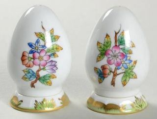 Herend Queen Victoria (Green Border) Salt & Pepper Set with Ceramic Stoppers, Fi