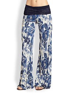 Jean Paul Gaultier Floral Print Pants   Electric Blue