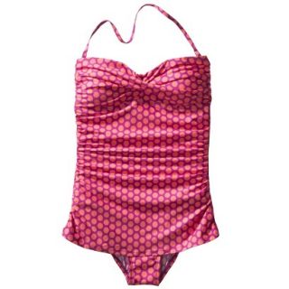 Clean Water Womens 1 Piece Polka Dot Swim Dress  Pink L