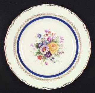 Royal Doulton Ascot Blue (Floral Center,Scallop Line) Dinner Plate, Fine China D