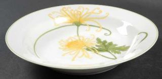 Denby Langley Dreaming Rim Soup Bowl, Fine China Dinnerware   Yellow Flowers,Gre