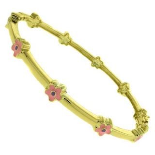 Lily Nily 18k Gold Overlay Enamel Flower Design Bangle   Pink