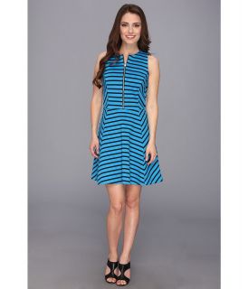 MICHAEL Michael Kors Petite Sleeveless Stripe Circle Dress Womens Dress (Blue)