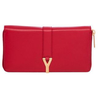 Saint Laurent Y Red Leather Zip around Wallet