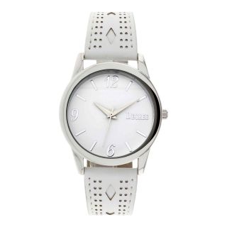 Decree Womens Perforated Faux Leather Strap Watch, White