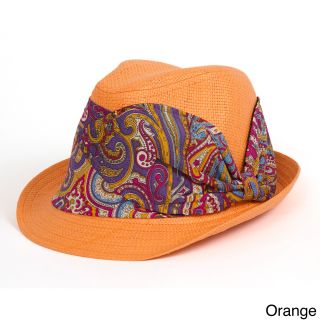Magid Magid Paisley Band Paper Straw Fedora Hat Orange Size One Size Fits Most
