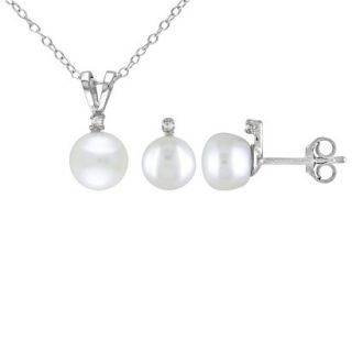 0.03 CT. T.W. Diamond and 7 8mm Silver Pearl Earrings and Silver Pendant with