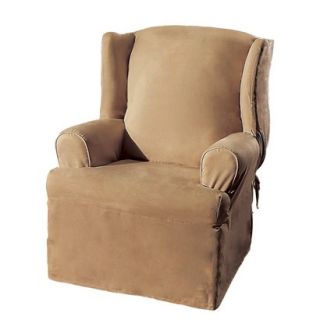 Sure Fit Soft Suede Wing Chair Slipcover   Sable
