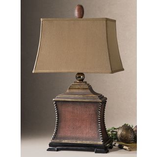 Pavia Aged Red Poly And Silvertone Beaded Table Lamp