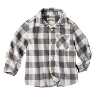 Cherokee Infant Toddler Boys Plaid Button Down Shirt   Gray 2T