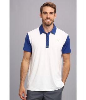PUMA Golf Color Blocked Yoke Print Polo Mens Short Sleeve Pullover (White)