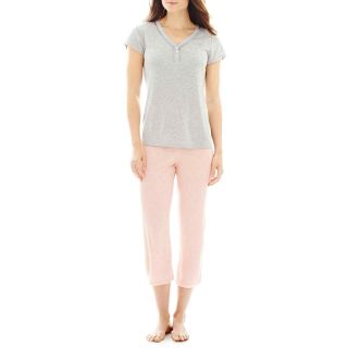 LIZ CLAIBORNE Short Sleeve Shirt and Capri Pajama Set, Gryhtrdt, Womens