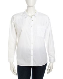 Classic Collar Button Front Blouse, White, Womens