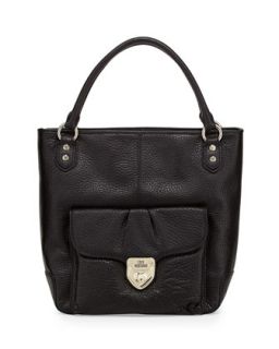 Pebbled Leather North South Tote Bag, Black