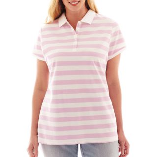 LIZ CLAIBORNE Short Sleeve Polo Shirt   Plus, Pink