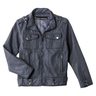 Urban Republic Boys 4 Pocket Faux Leather Aviator Jacket   Charcoal 14 16
