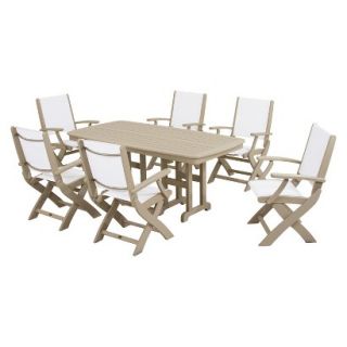 Polywood Coastal 7 Piece Sling Dining Furniture Set   Beige/White