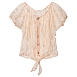 Juniors Tie Front Lace Top   Barely Blush S