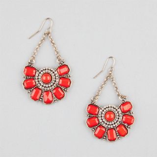 Beaded Medallion Drop Earrings Red One Size For Women 240674300