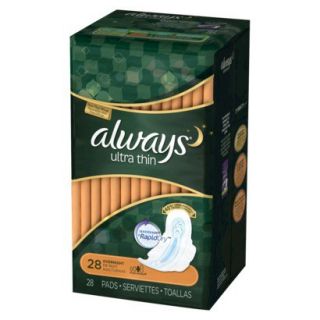 Always Ultra Thin Overnight Pads, with Wings, 28 count
